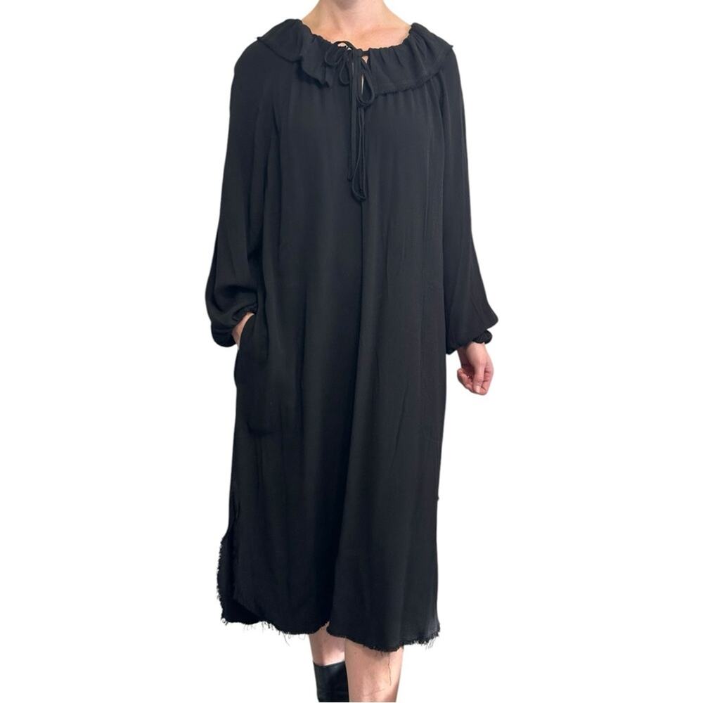 Raquel Allegra Harlequin Peasant Dress size 0 Black Handmade Ruffle Tie Neck